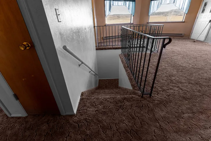 Stairway with carpet and baseboards