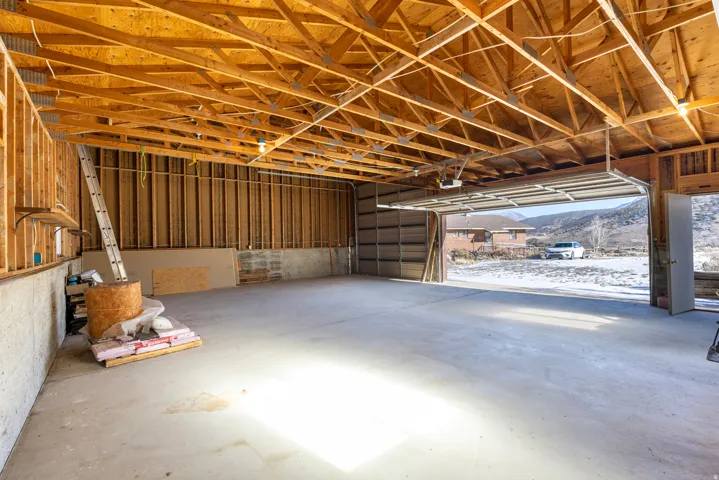 Garage with a mountain view