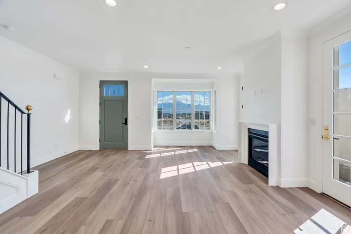 Spacious living room with fireplace and amazing views