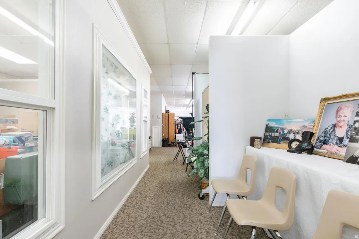 Hall featuring carpet flooring
