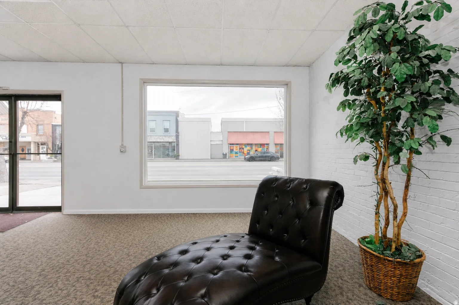 Sitting room with carpet flooring and plenty of natural light