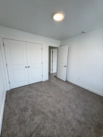 Unfurnished bedroom featuring carpet floors and a closet