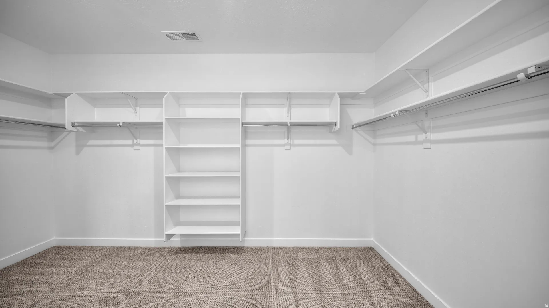 Walk in closet featuring light carpet