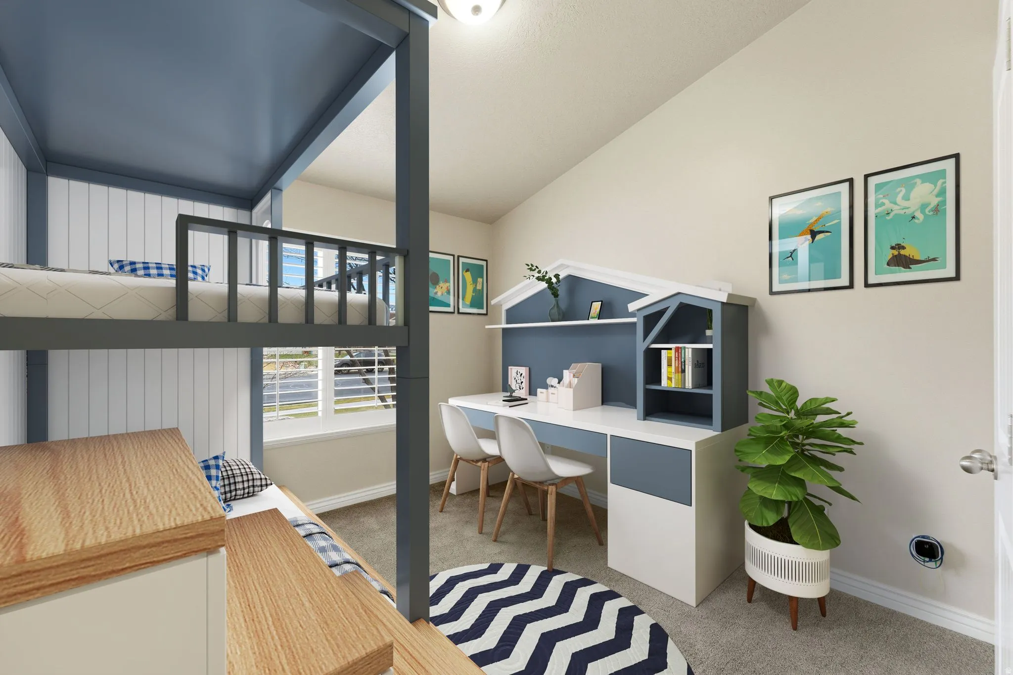 Bedroom with new carpet (virtual staging)