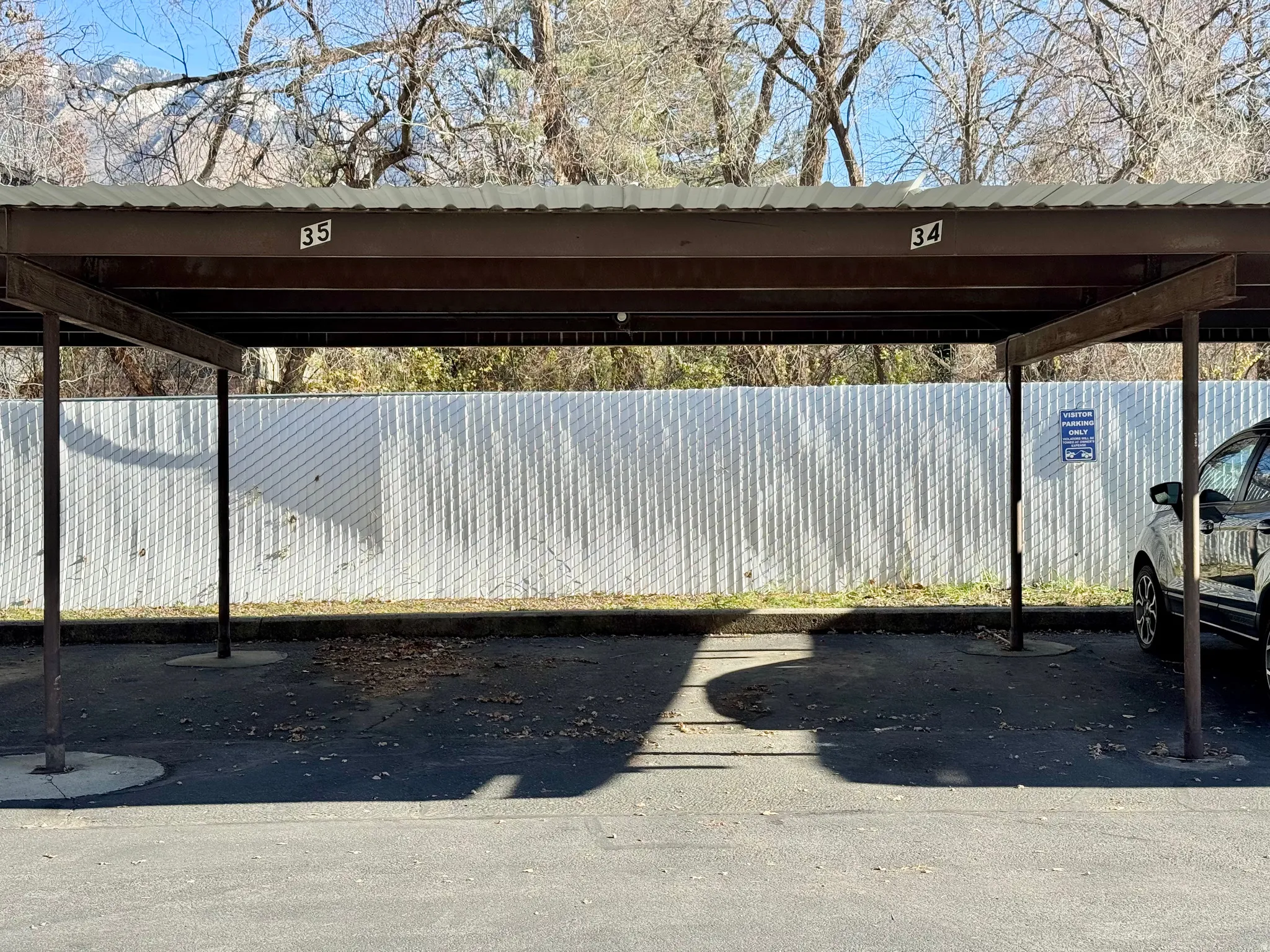 View of covered parking lot