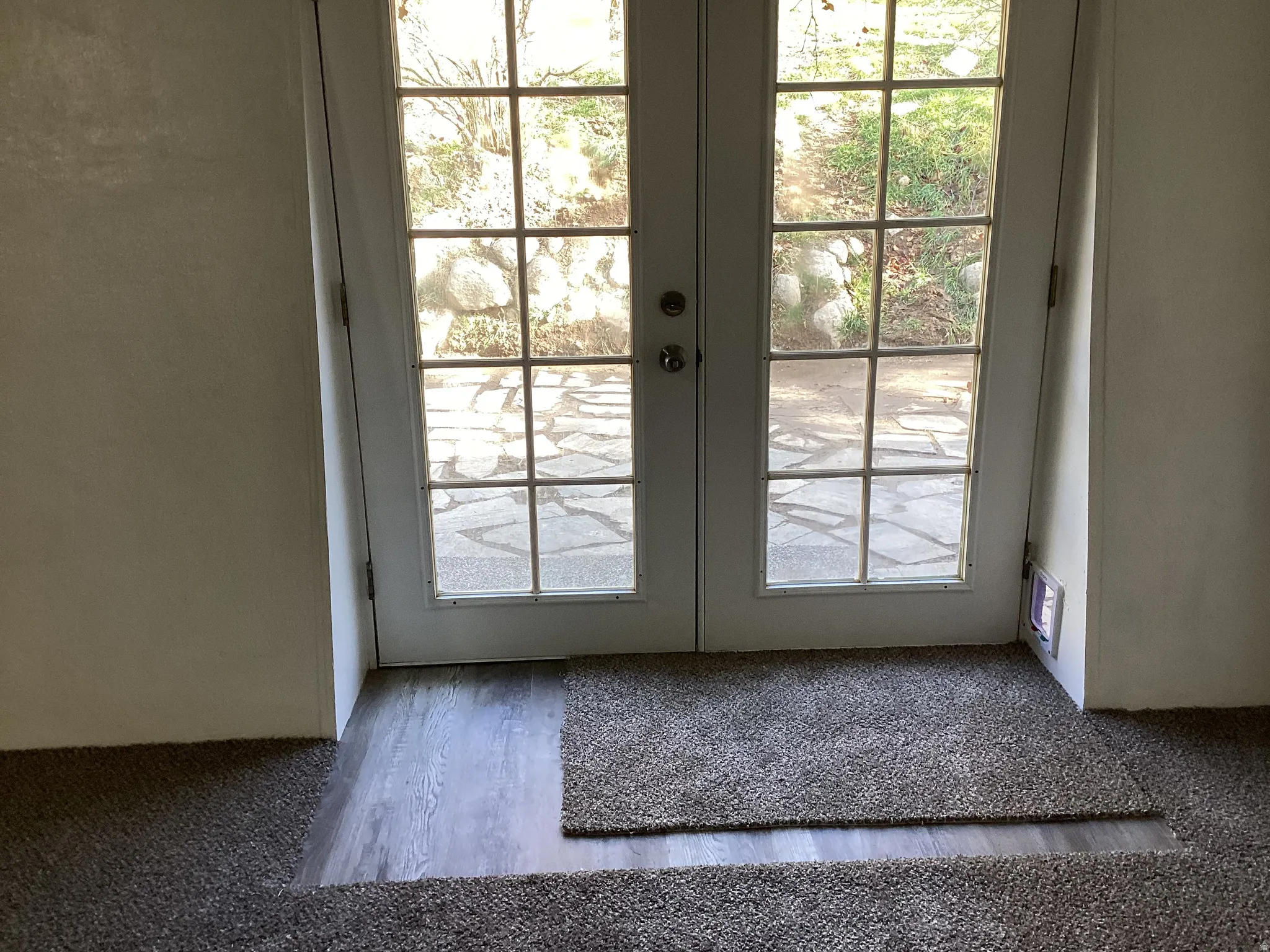 Doorway featuring french doors, healthy amount of natural light, and wood finished floors