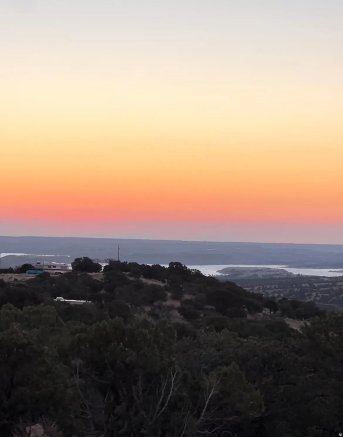 Aerial view at dusk of a water view