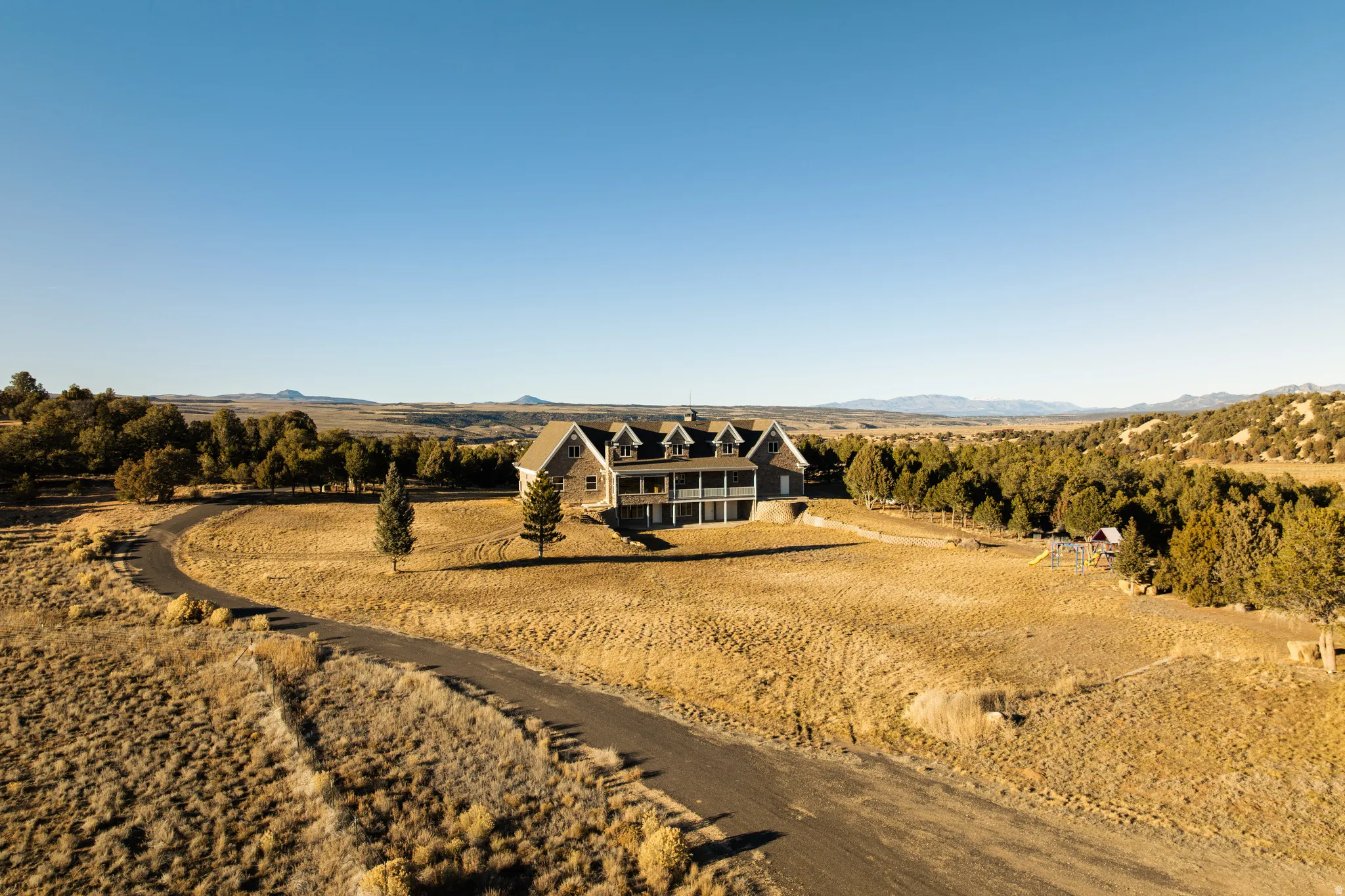 Overview of rural landscape with mountains