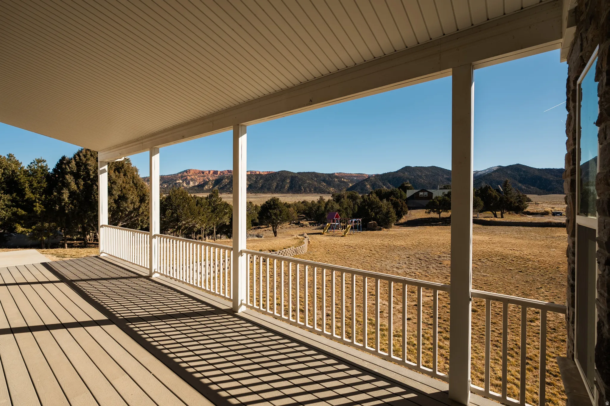 Wooden deck with a mountain view