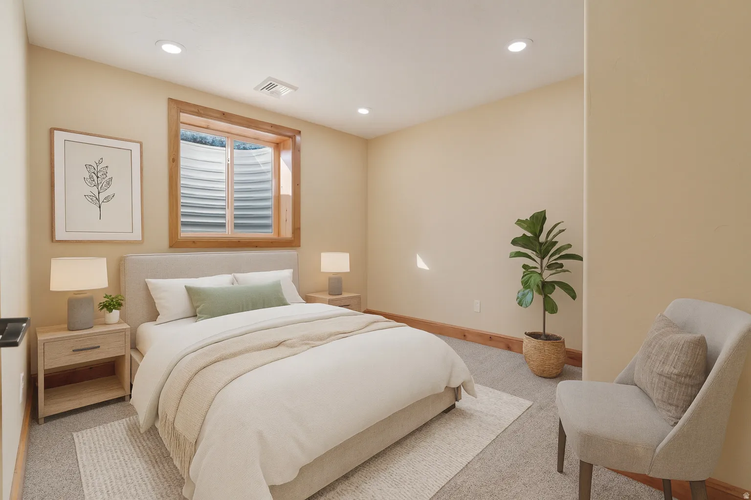 Bedroom with carpet and recessed lighting