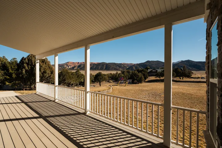 Wooden deck with a mountain view