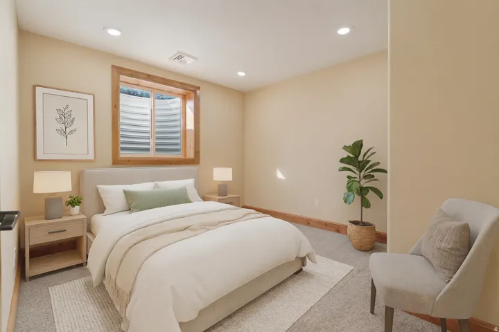 Bedroom with carpet and recessed lighting