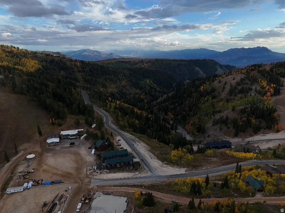 Aerial view of mountains and a heavily wooded area