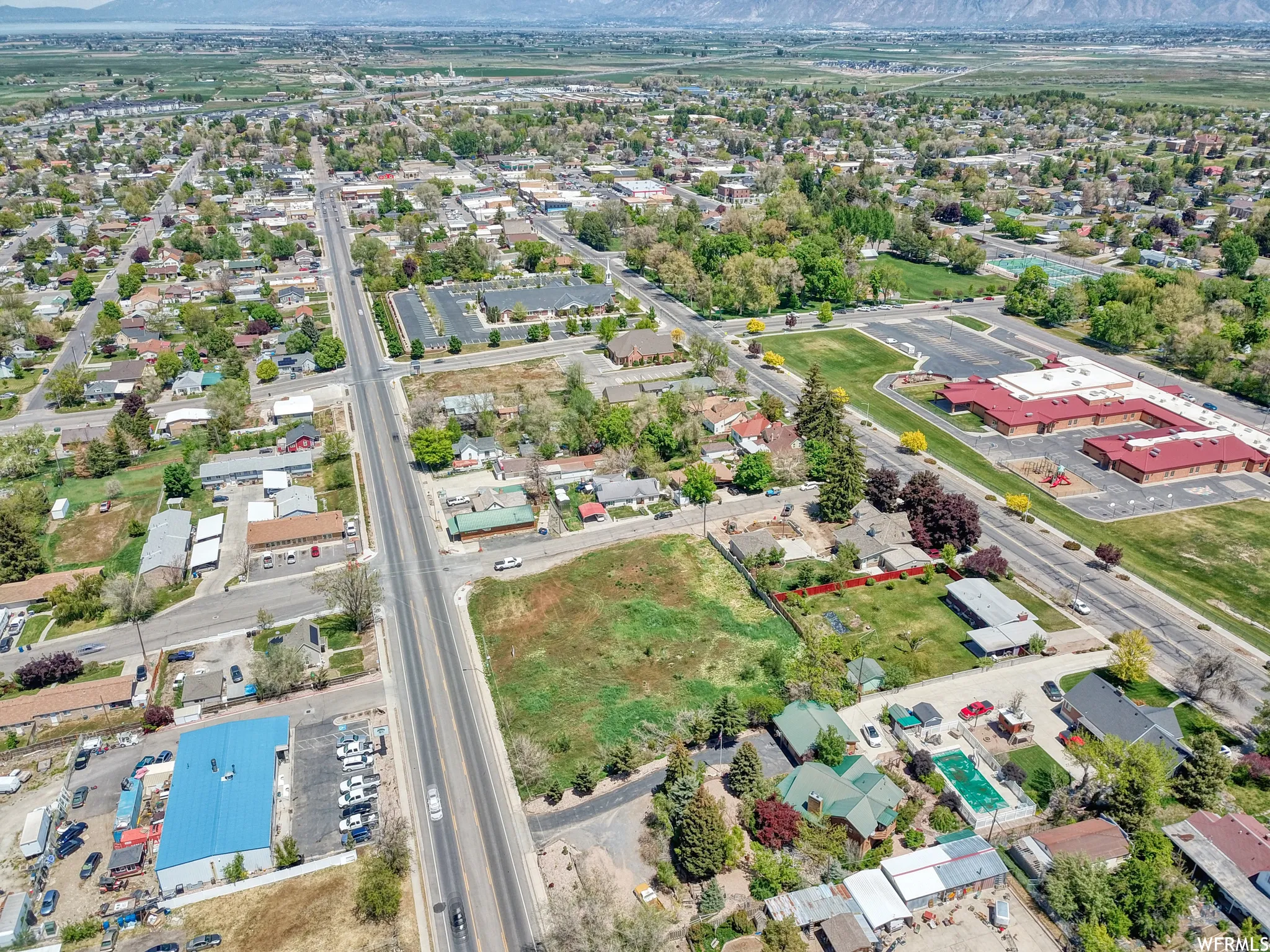 Aerial perspective of suburban area