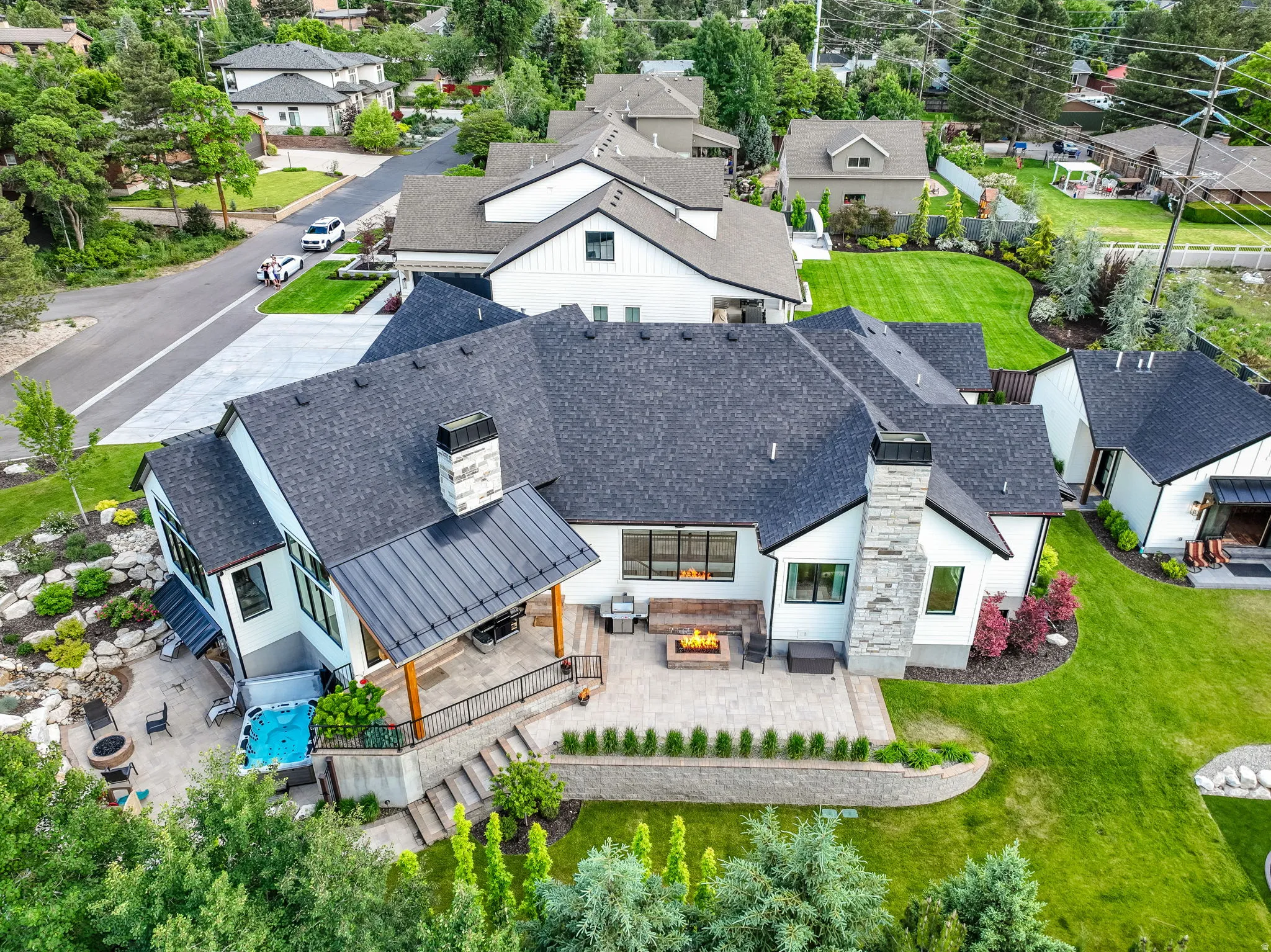 Aerial perspective of suburban area