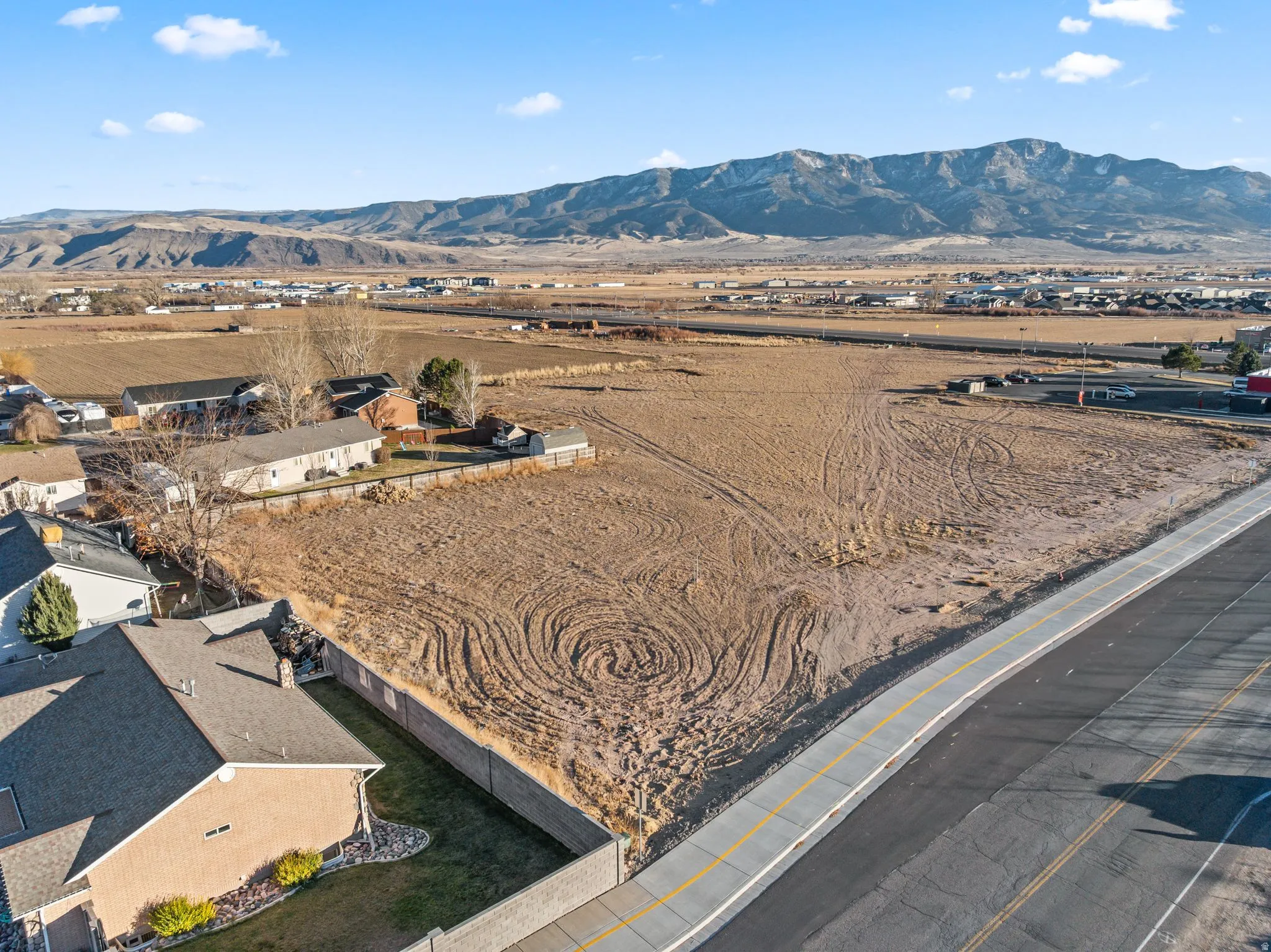 Drone / aerial view of a mountainous background