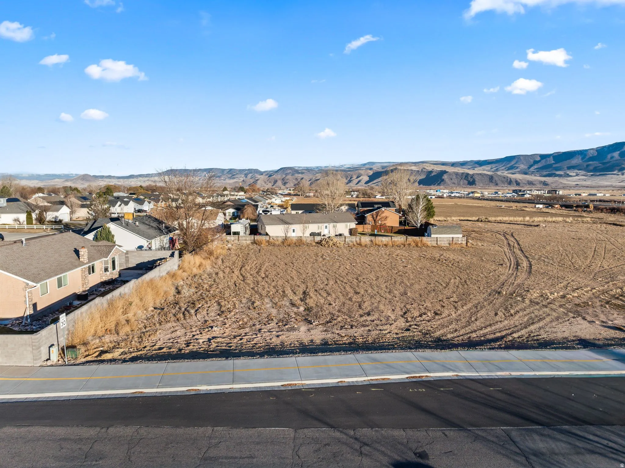 Drone / aerial view of a mountainous background