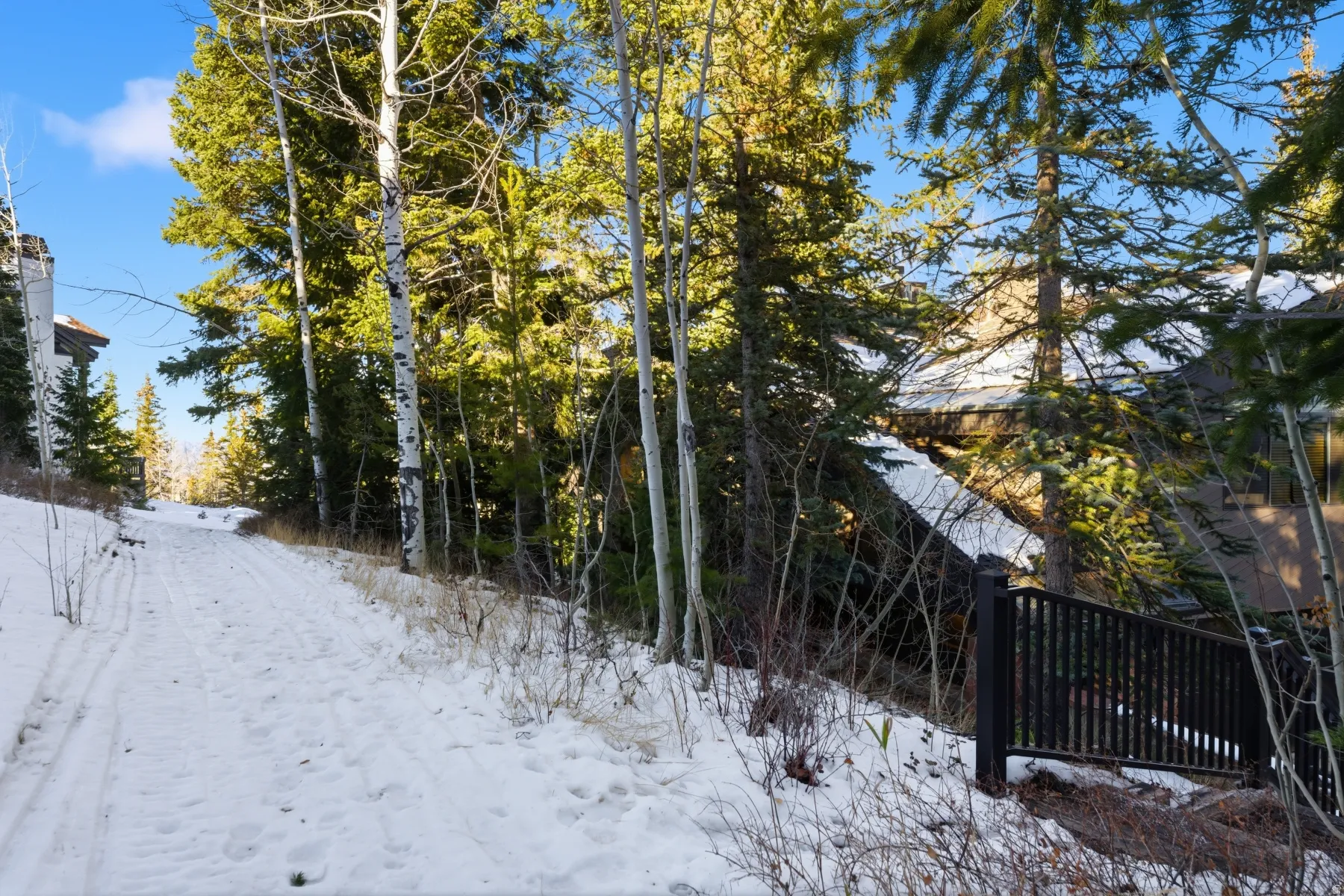 View of yard layered in snow