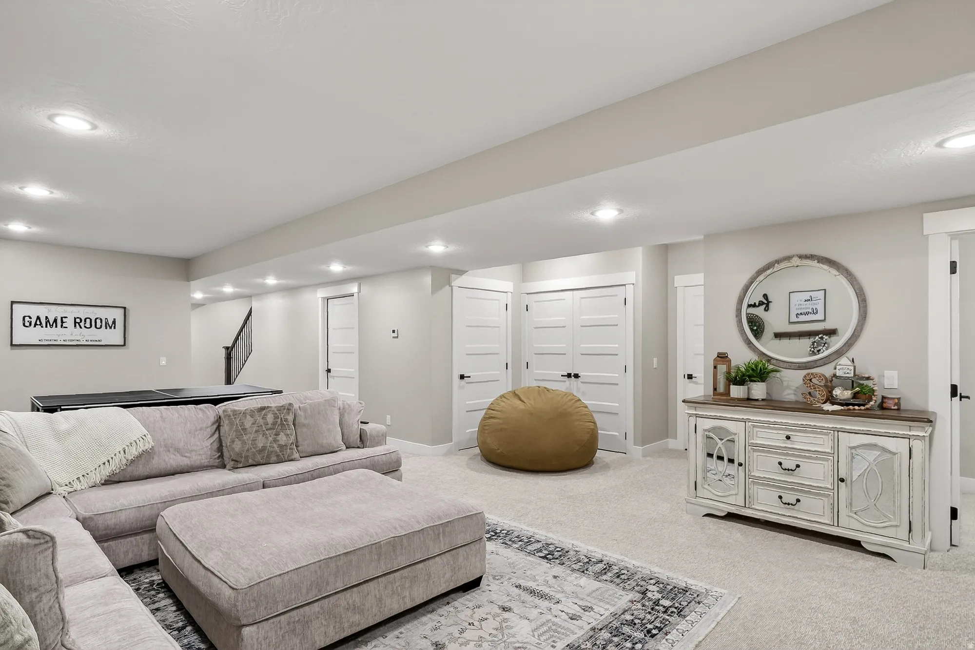 Living room featuring recessed lighting and carpet