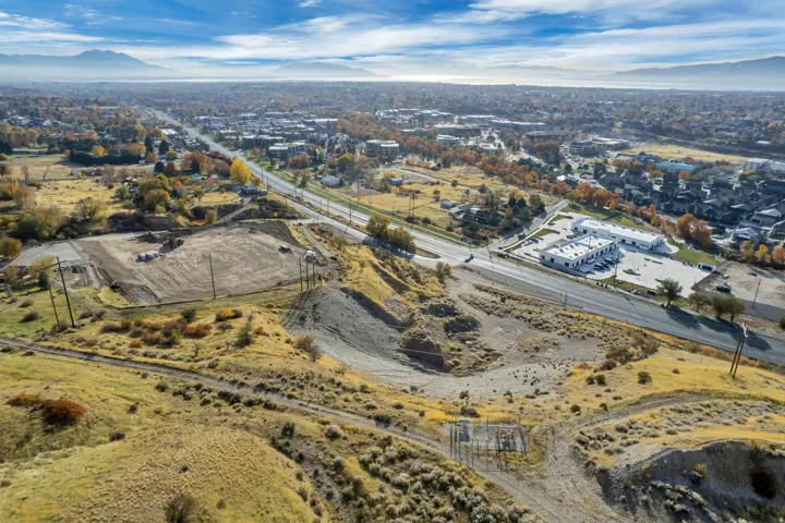 Aerial overview of property's location with mountains