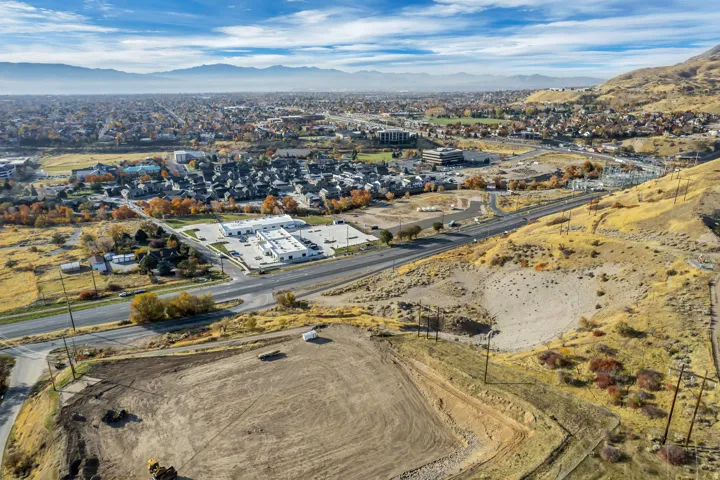 Drone / aerial view of a mountain backdrop