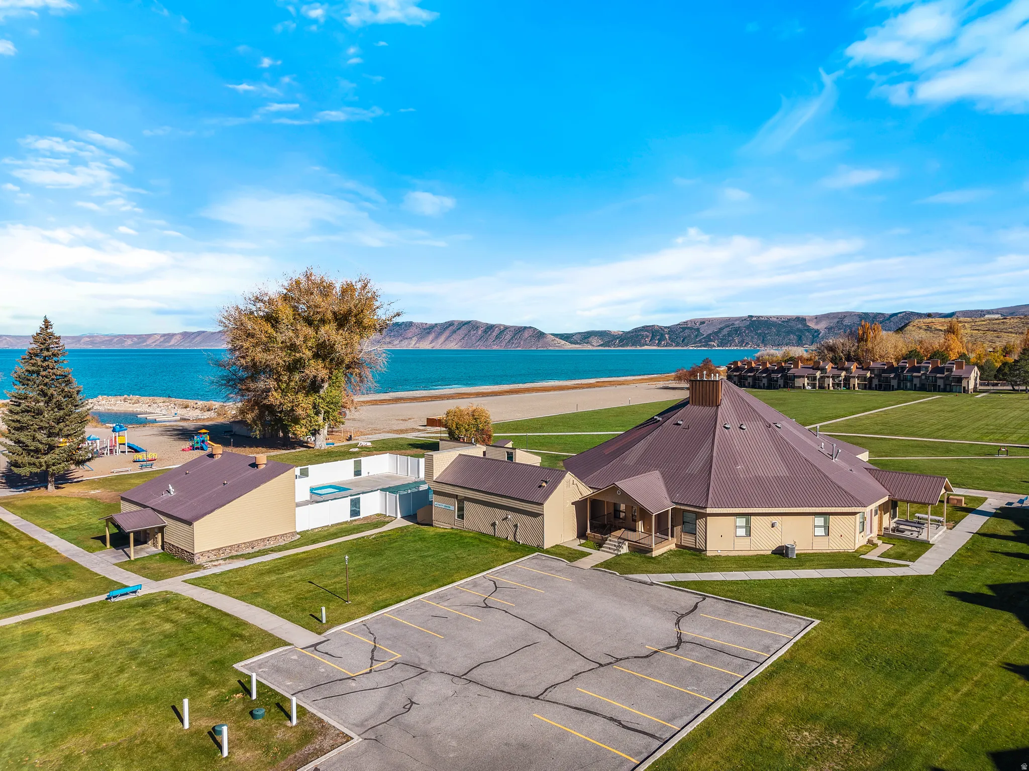 Drone / aerial view of a water and mountain view