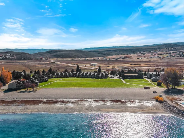 Aerial view of a water and mountain view
