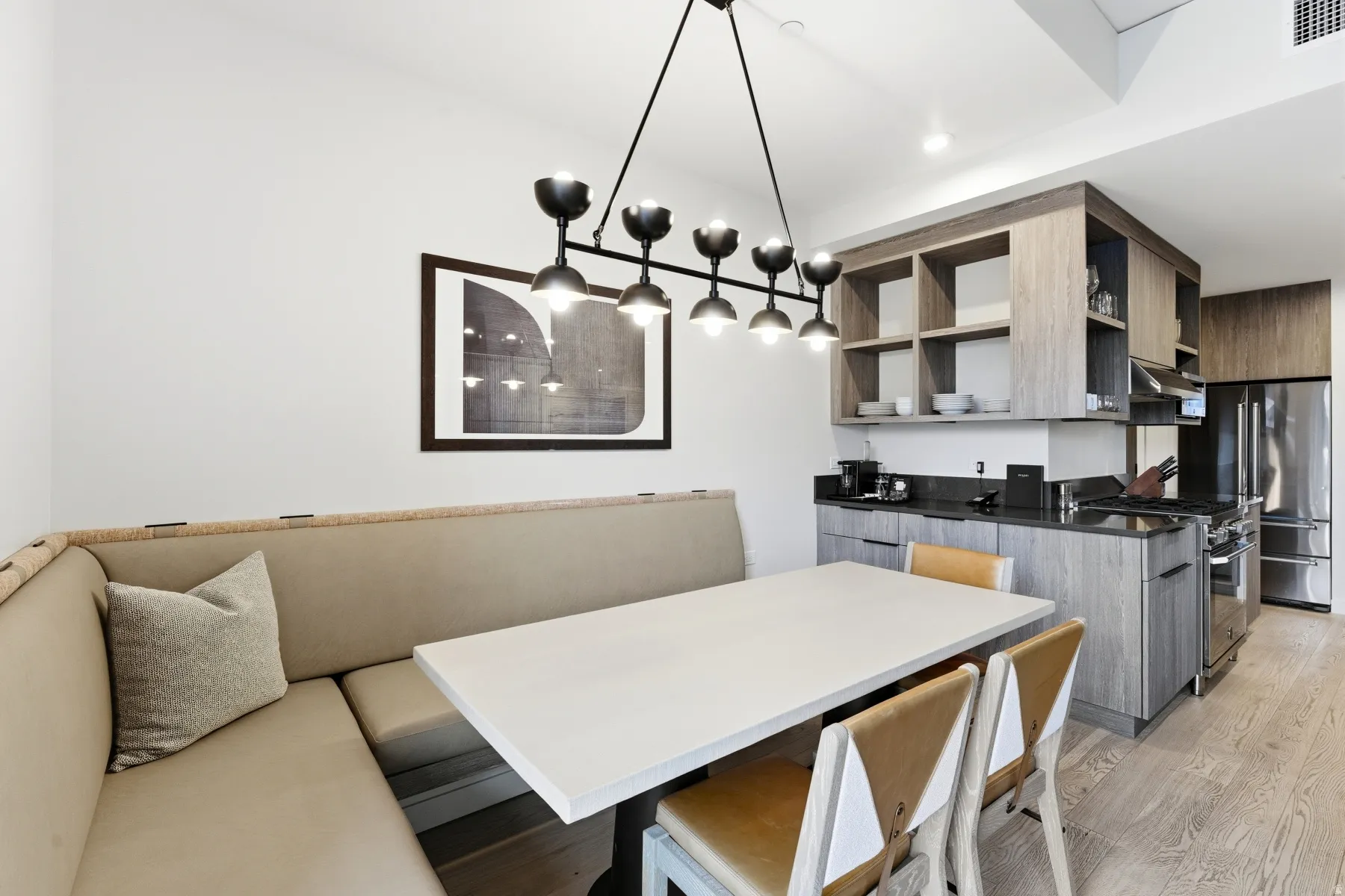 Dining area featuring light wood-type flooring
