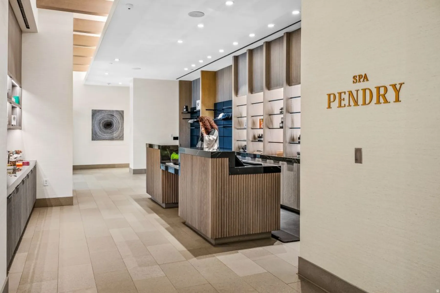 Reception with recessed lighting