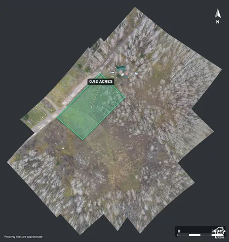 Aerial Survey. Detailing the property boundaries and area of the property