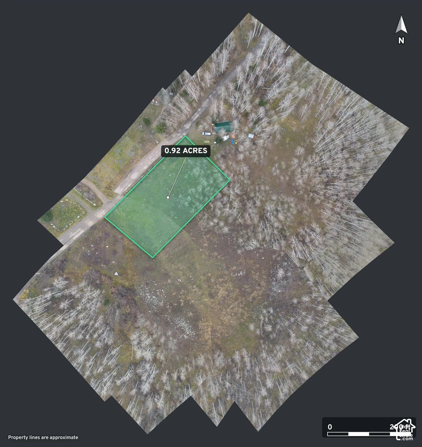 Aerial Survey. Detailing the property boundaries and area of the property