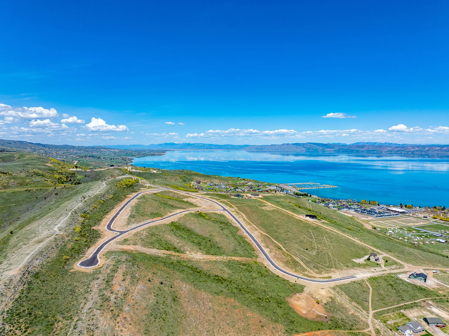 Aerial view of a water and mountain view