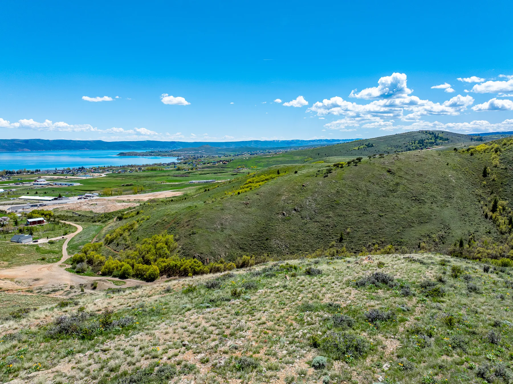 Drone / aerial view of a mountainous background