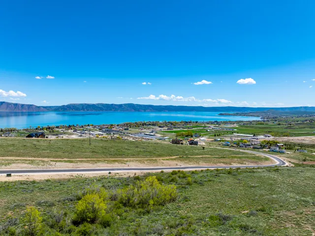 Aerial view of a water and mountain view