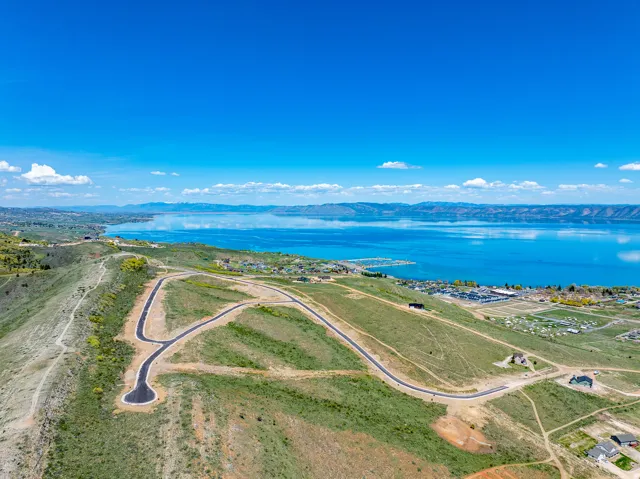 Aerial view of a water and mountain view
