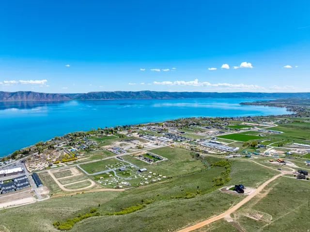 Aerial view of a water and mountain view