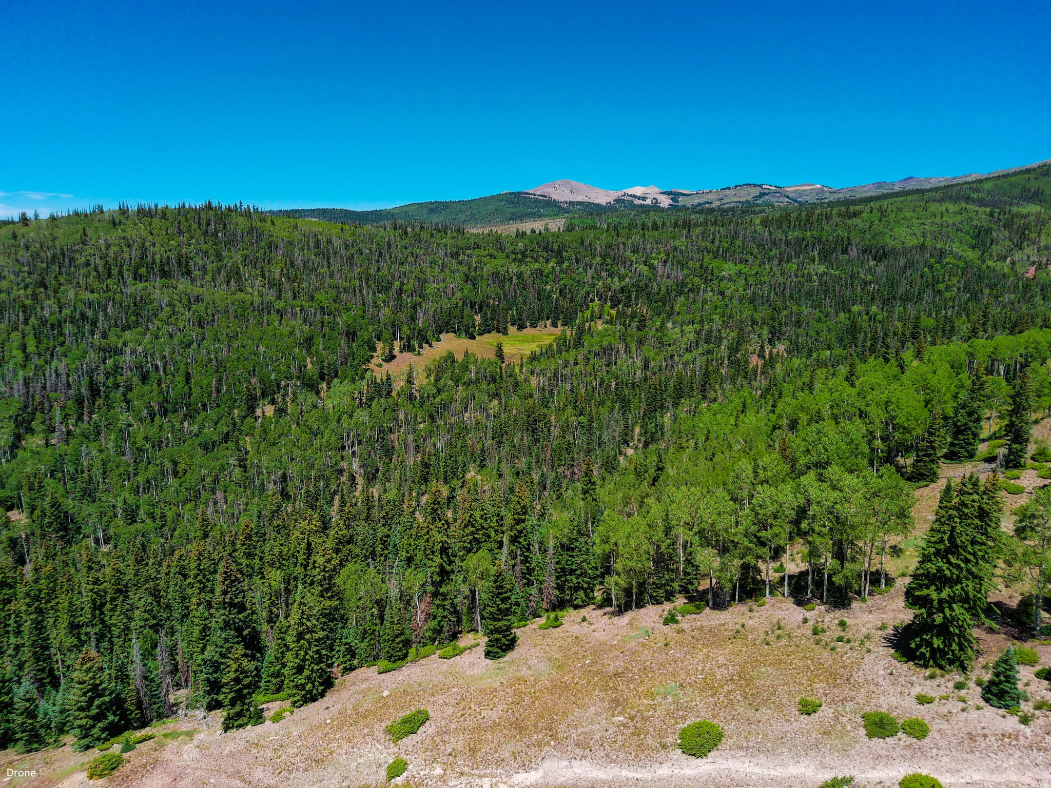 Aerial view of property's location with a mountain backdrop