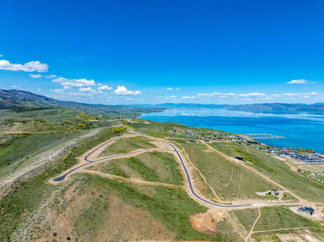 Aerial view of a water and mountain view