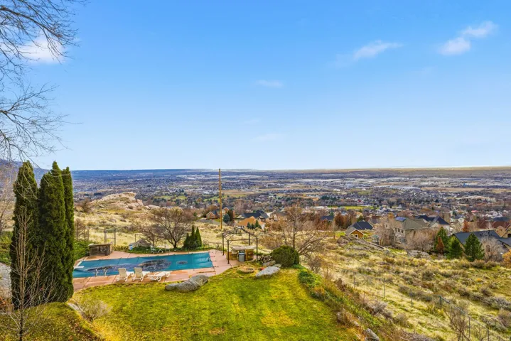 Drone / aerial view of a pool