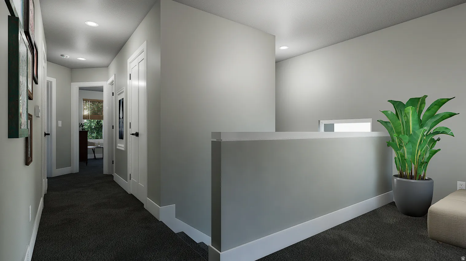 Loft opens to stairway and hallway