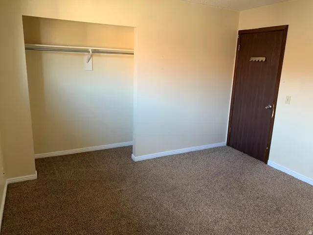 Unfurnished bedroom featuring carpet and a closet