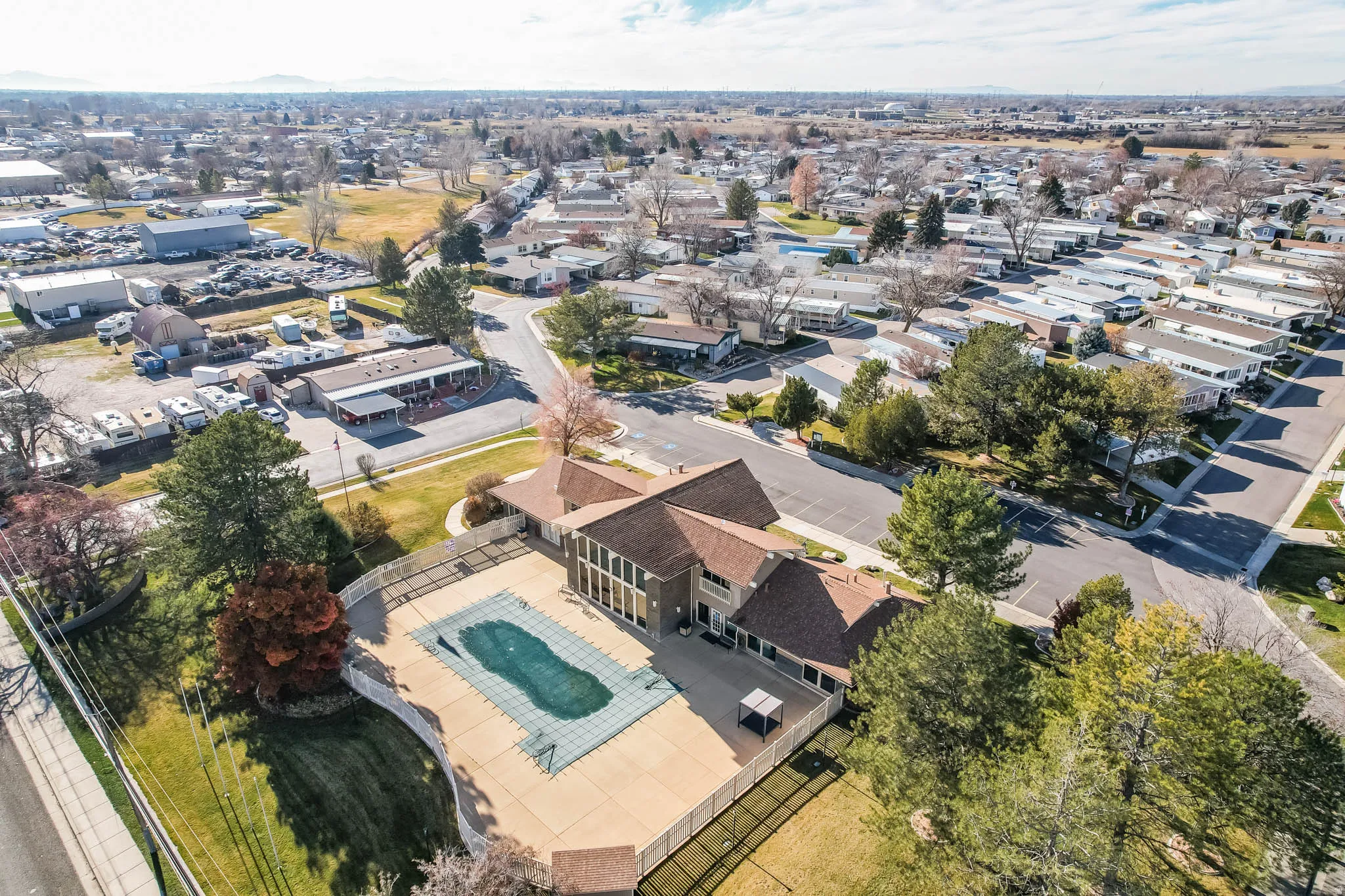 Aerial view of a pool