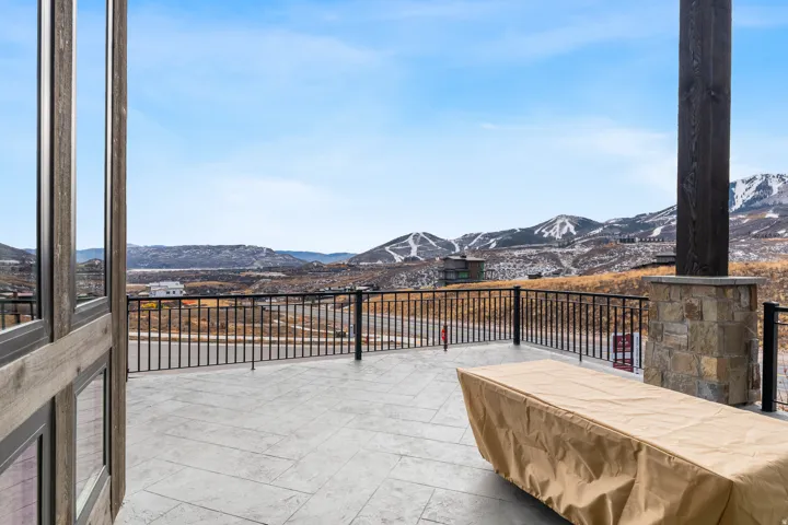 View of patio with a mountain view