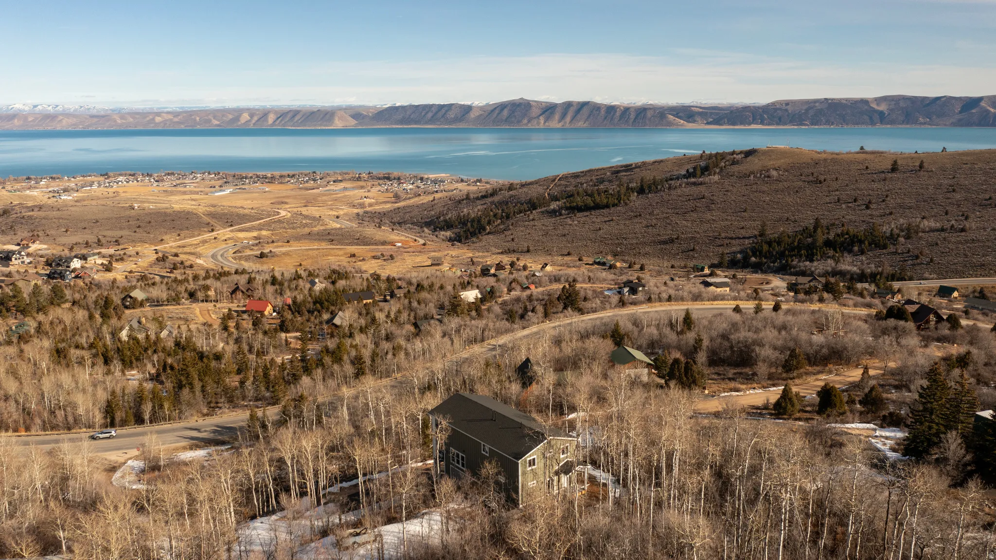 Drone / aerial view of a mountainous background