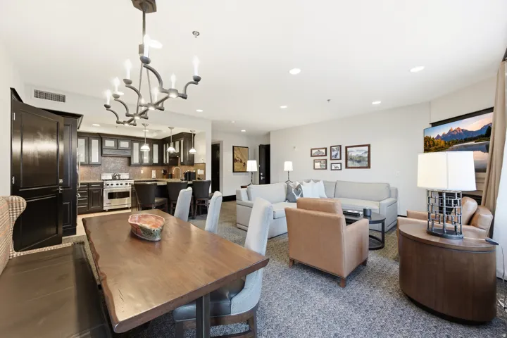 Dining area featuring a chandelier and recessed lighting