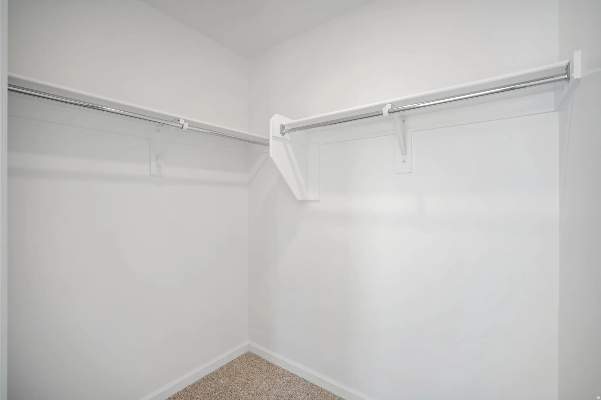 Walk in closet featuring light colored carpet