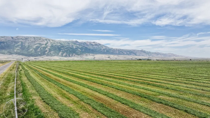 View of mountain background with rural landscape and abundant farmland