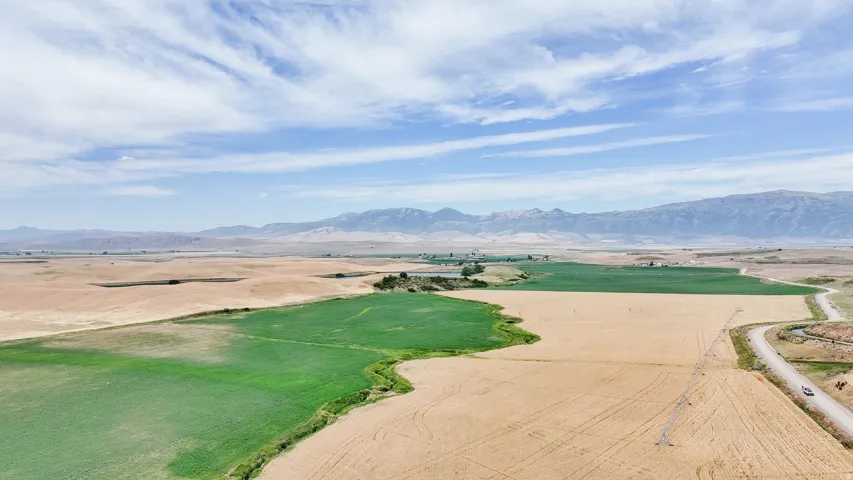 Aerial view of a mountain backdrop