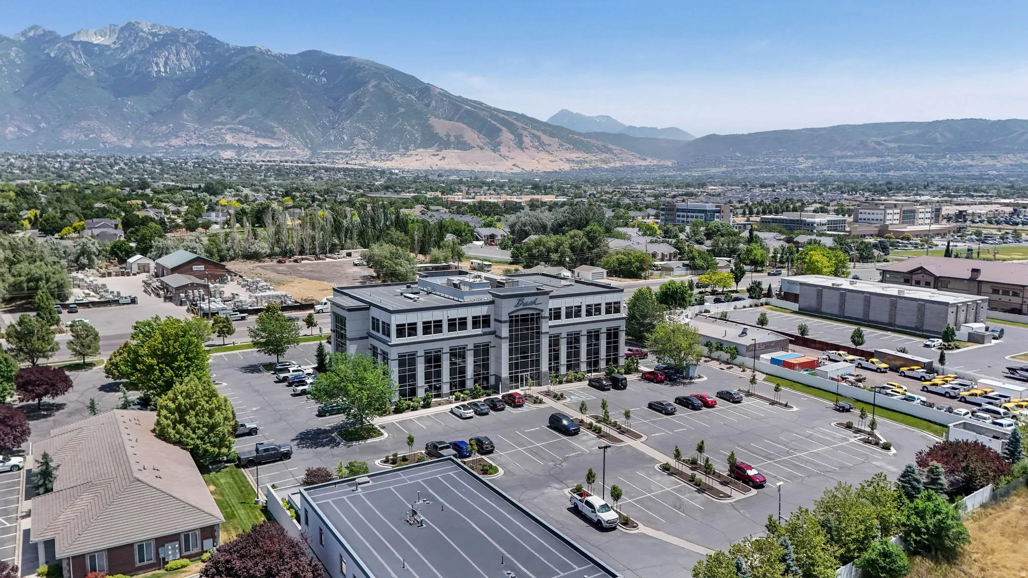 Bird's eye view of a mountainous background