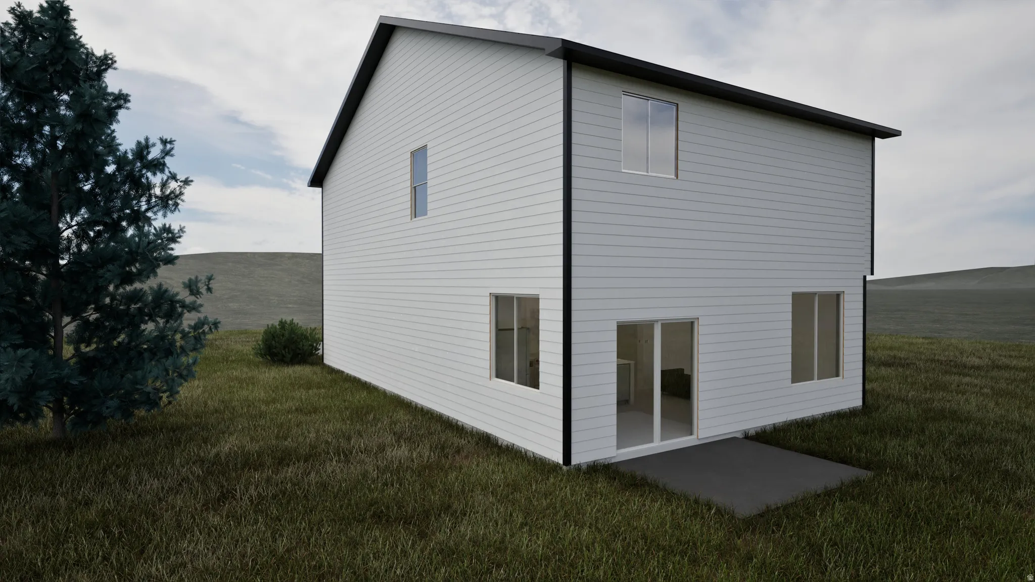 View of property exterior featuring a yard and a patio area